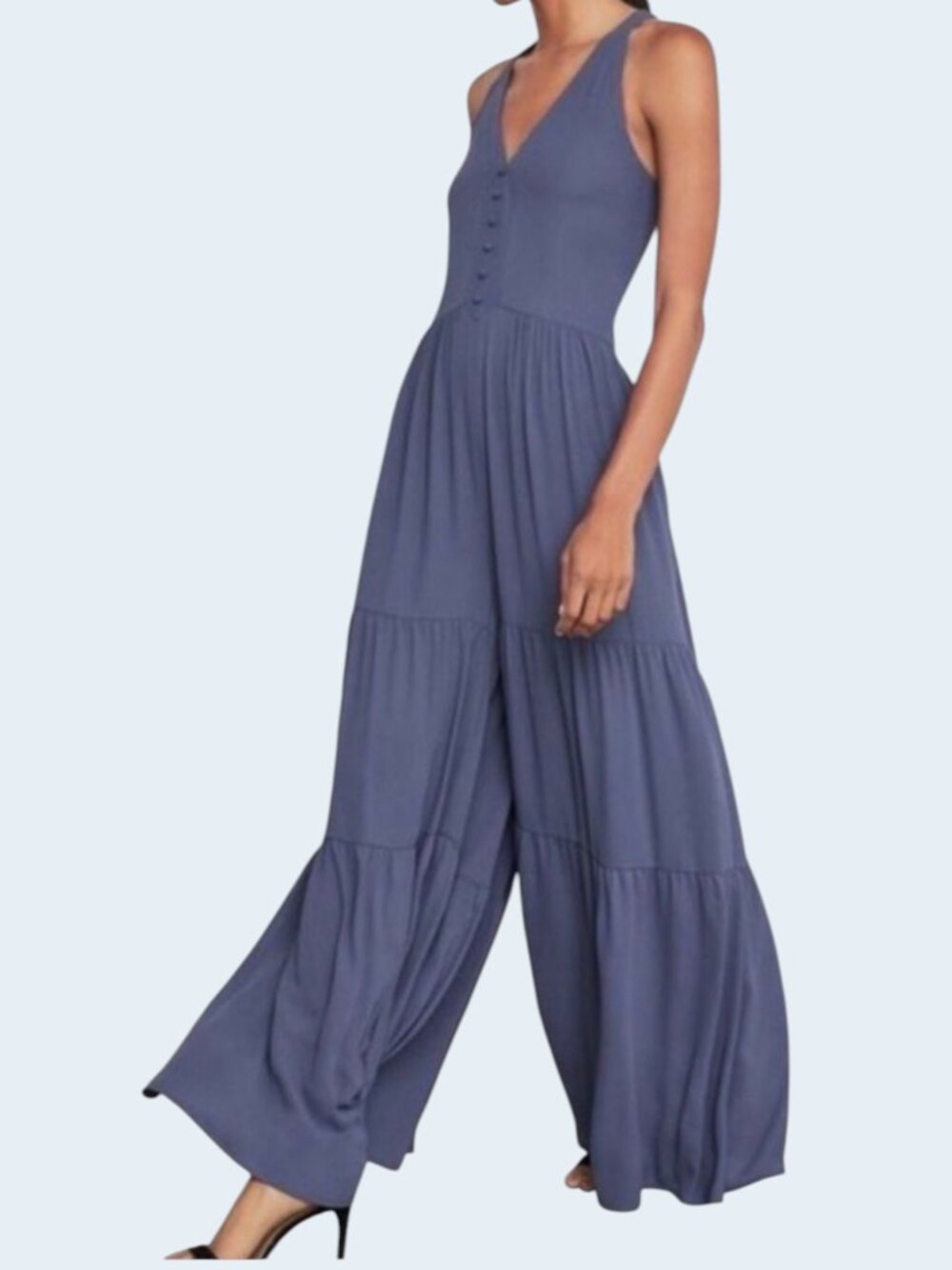 BCBGMAXAZRIA Harvie Racerback Culottes Wide Leg Maxi DressJumpsuit Blue Small - Picture 1 of 6